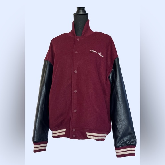 Top Man Burgundy Bomber Varsity Jacket - Picture 4 of 15